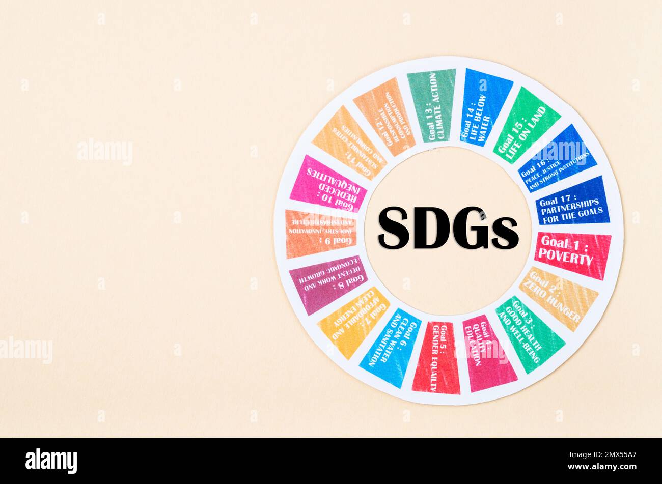 Obiettivi di sviluppo degli SDG 17 ambiente su sfondo giallo. Concetti di sviluppo ambientale. Foto Stock