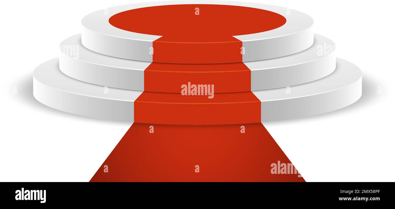 Tappeto rosso sul podio bianco. Visualizzazione vuota realistica Illustrazione Vettoriale