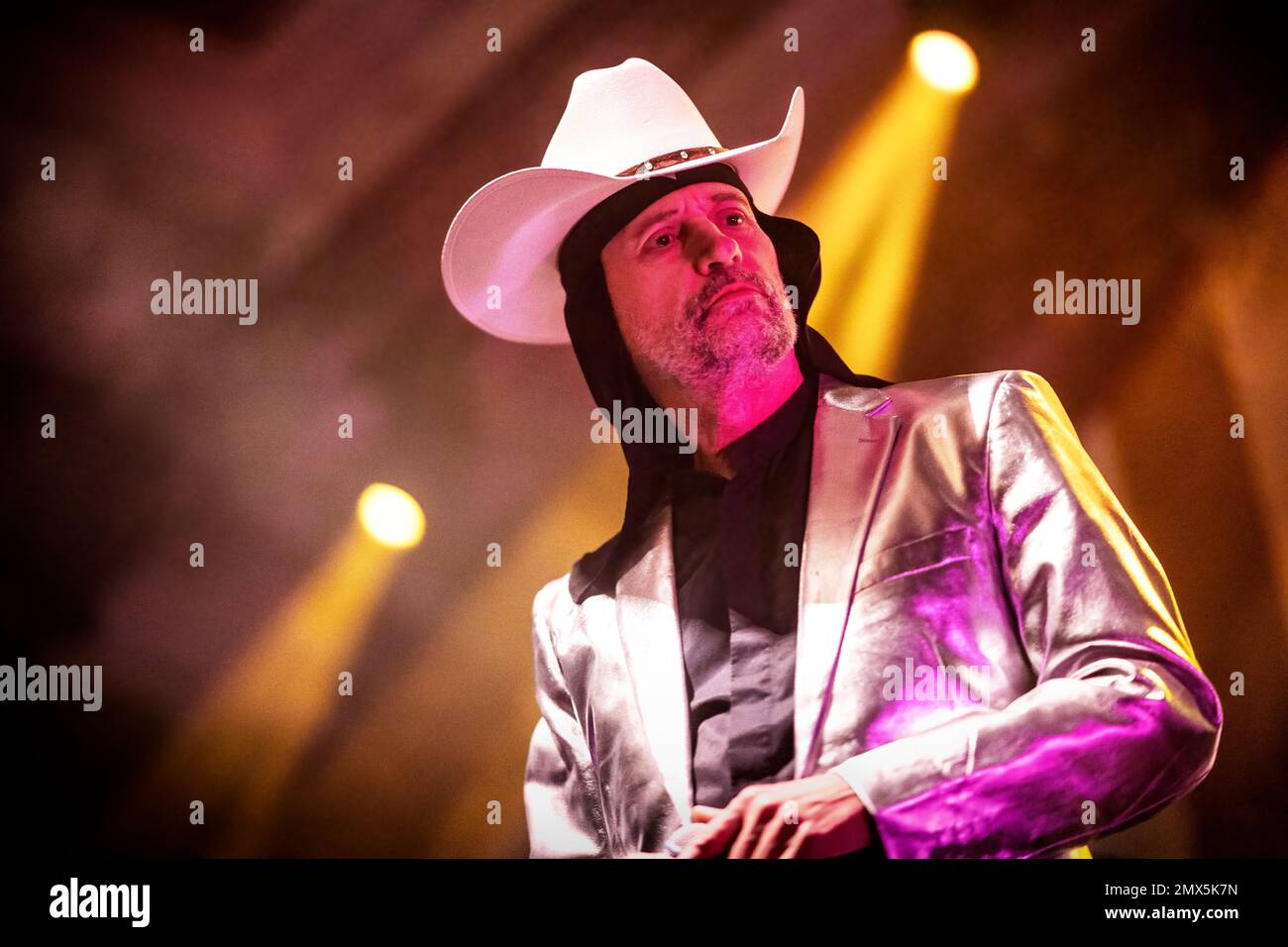 Oslo, Norvegia. 01st Feb, 2023. La band slovena d'avanguardia Laibach si esibisce in un concerto dal vivo al Sentralen di Oslo. Qui il cantante Milan Fras è visto dal vivo sul palco. (Photo Credit: Gonzales Photo/Alamy Live News Foto Stock