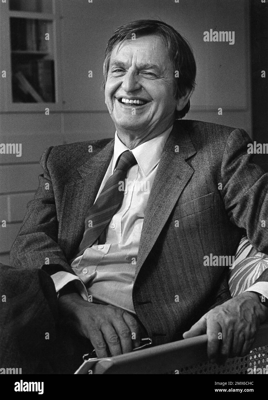 Intervista con il primo ministro svedese Olof Palme nel novembre 1985, 3 mesi prima dell'assassinio Foto Stock