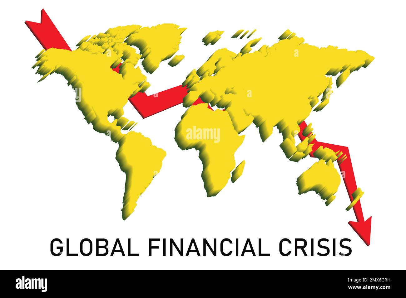 Illustrazione della carta e della mappa del mondo su sfondo bianco. Impatto del coronavirus sulla crisi finanziaria globale Foto Stock