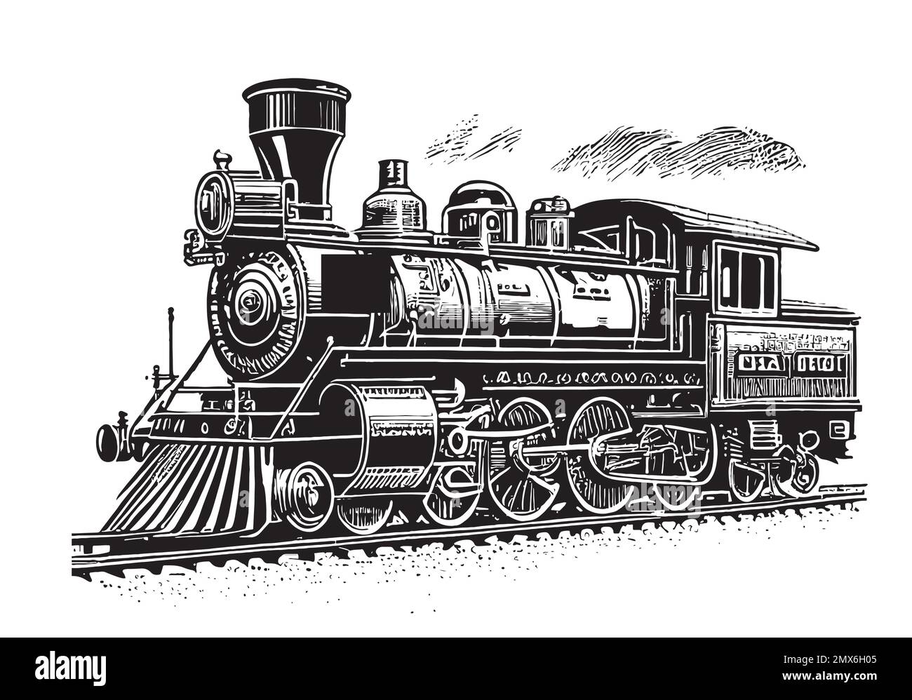 Illustrazione dello schizzo disegnata a mano della locomotiva Illustrazione Vettoriale