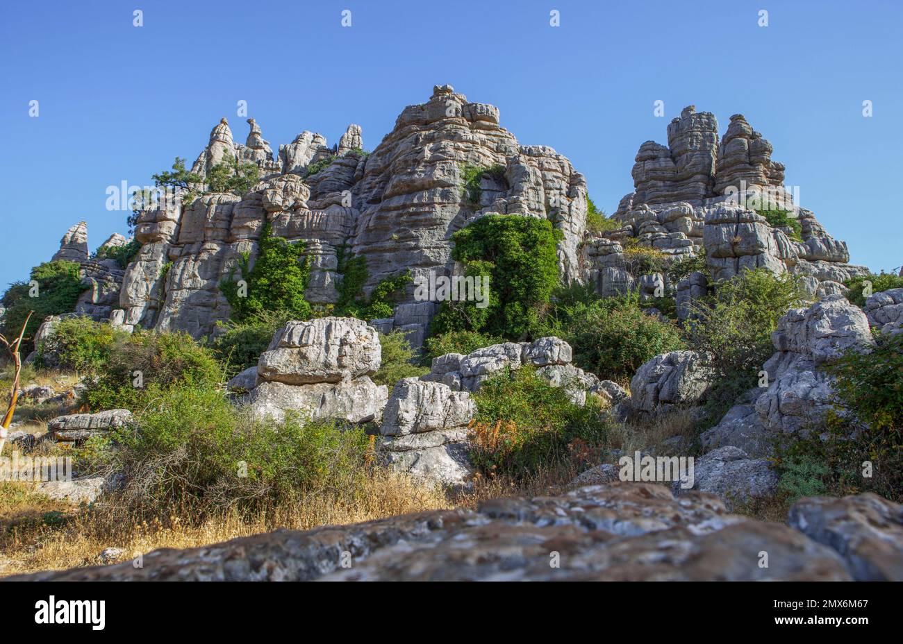 Formazioni rocciose carsiche nel Parco Nazionale Torcal de Antequera, Malaga, Spagna. Foto Stock