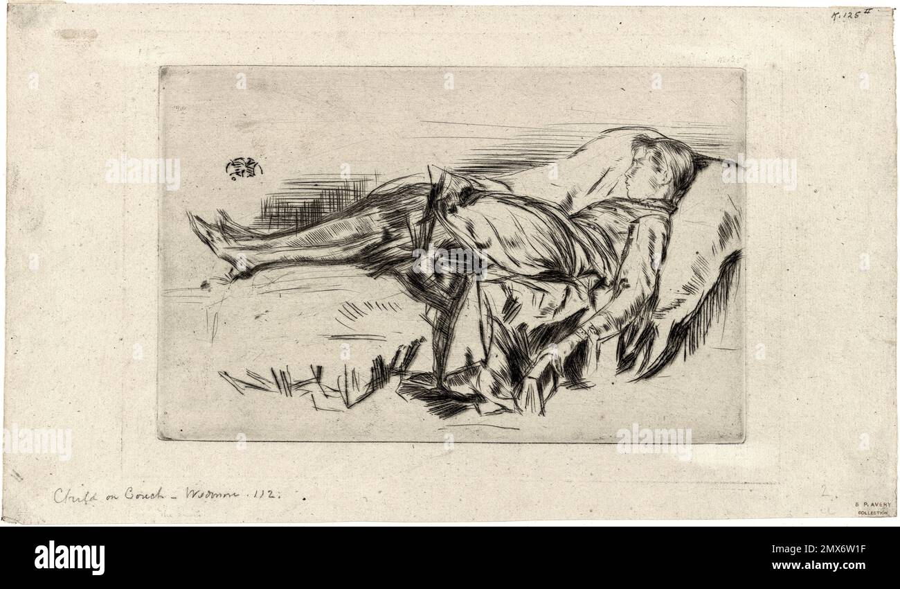 Un bambino su un divano, no 2. Avery, Samuel Putnam, 1822-1904 (collezionista) Whistler, James McNeill (1834-1903) (artista). Samuel Putnam Avery Collection Foto Stock