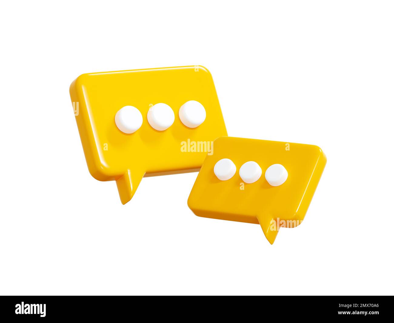 Rendering chat 3D - due fumetti gialli con simbolo di testo. Foto Stock