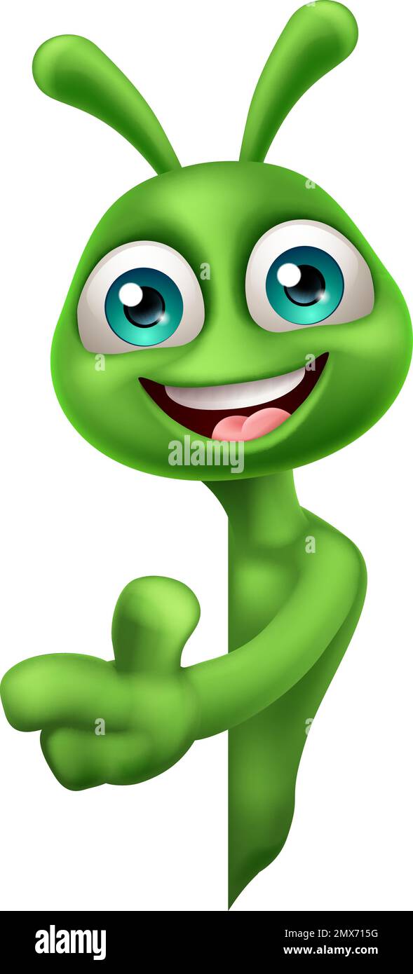 Alieno cute Little Green Man Martian Cartoon Mascot Illustrazione Vettoriale