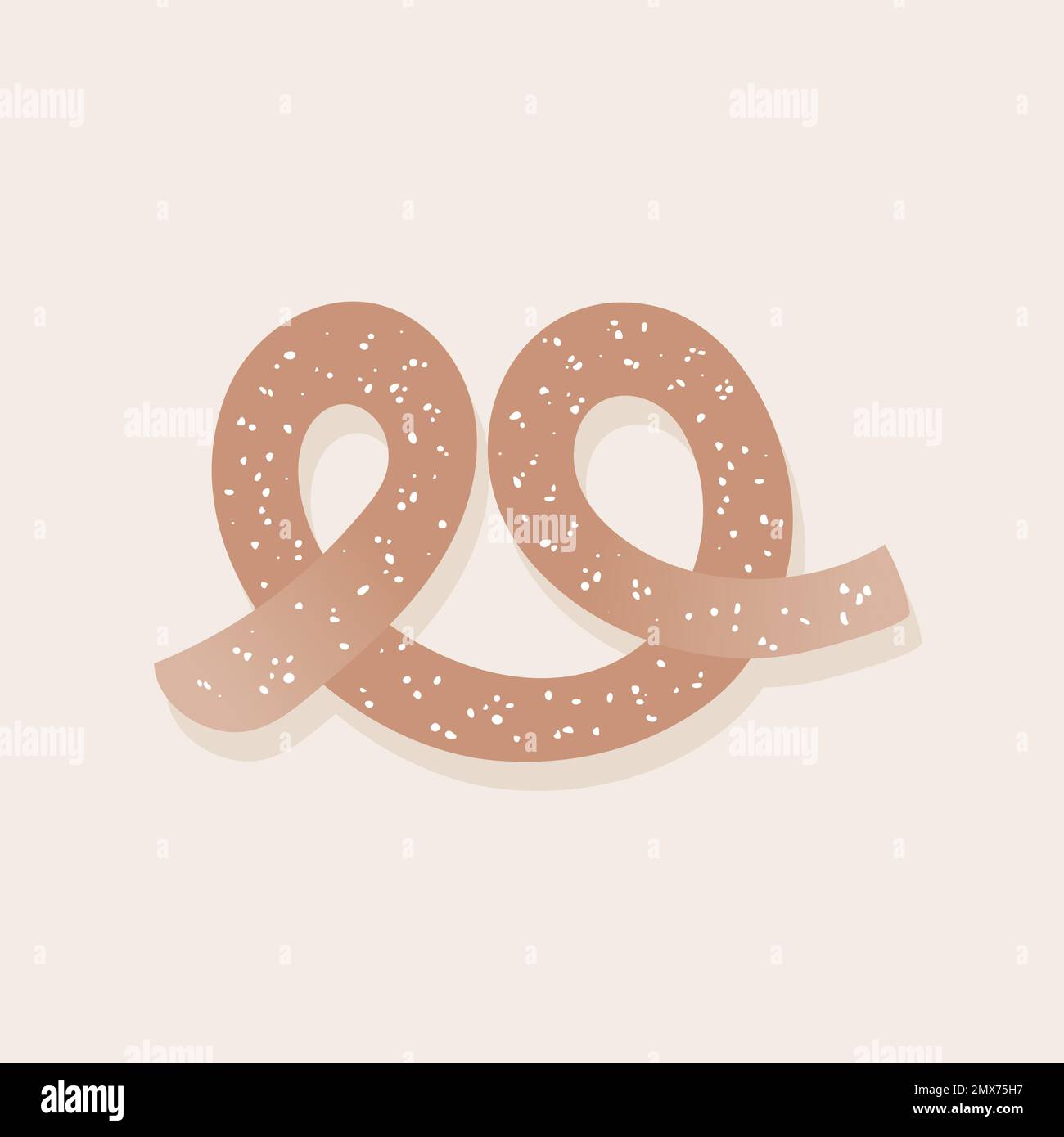 Buon San Valentino. Forma a cuore di pretzel. Doodle disegnato a mano. Illustrazione vettoriale, design piatto Illustrazione Vettoriale