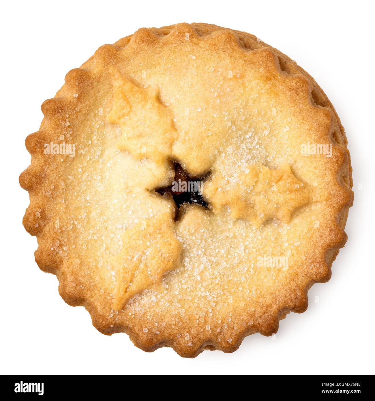 Tutta la torta di trito di burro isolata su bianco. Vista dall'alto. Foto Stock