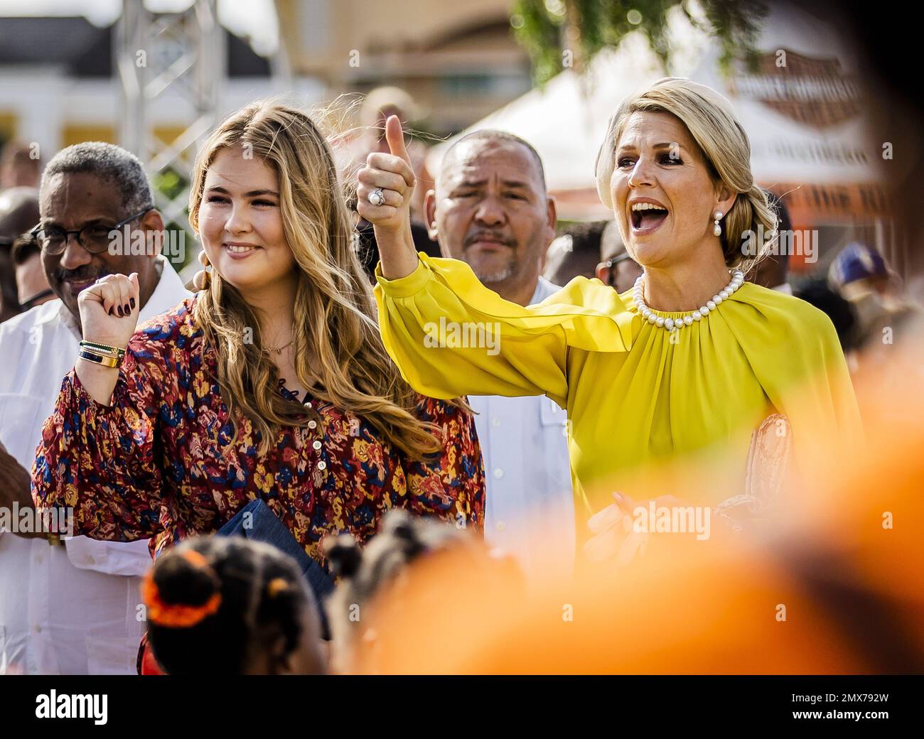 WILLEMSTAD - Re Willem-Alexander, Regina Maxima e Principessa Amalia durante l'inizio delle registrazioni per i Giochi del Re su Curacao. La Principessa della Corona ha un'introduzione di due settimane ai paesi di Aruba, Curacao e Sint Maarten e alle isole che formano i Caraibi Paesi Bassi: Bonaire, Sint Eustatius e Saba. ANP REMKO DE WAAL olanda fuori - belgio fuori Foto Stock