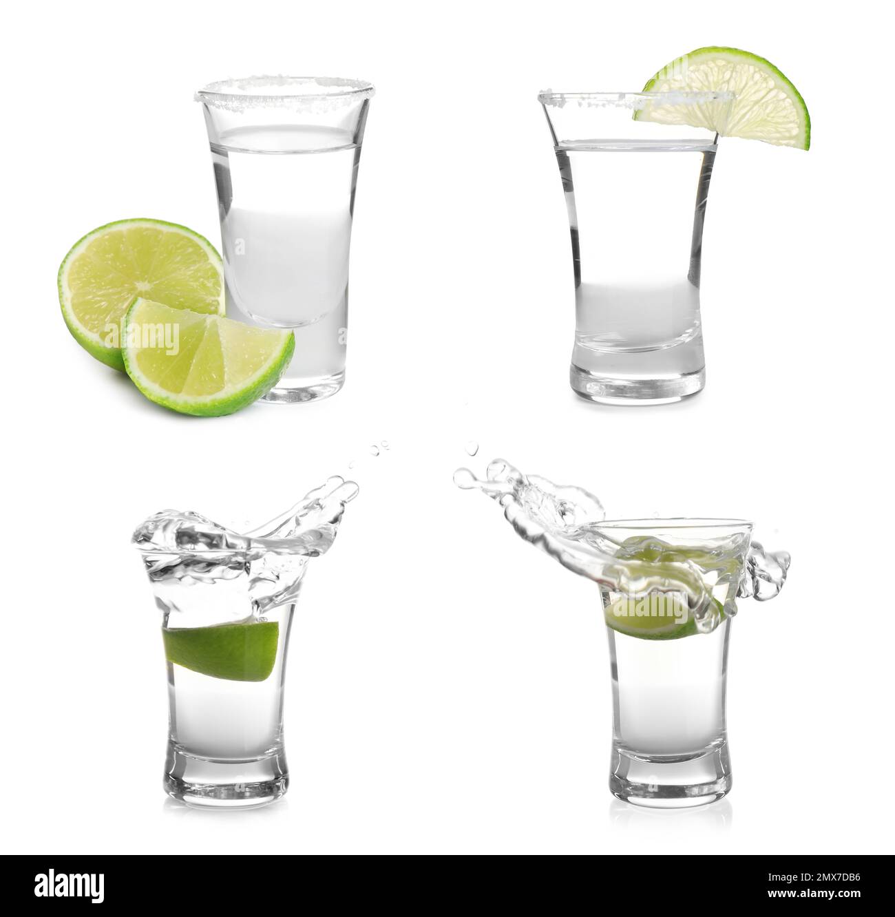 Set di foto di tequila messicana su sfondo bianco Foto Stock