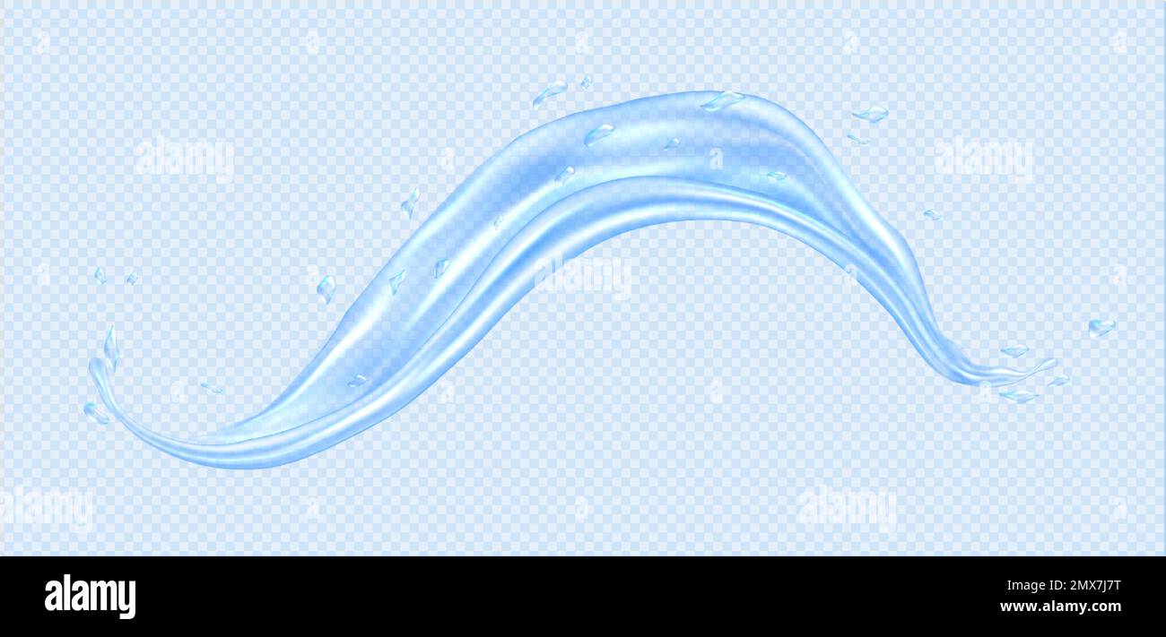 Spruzzi d'acqua, onde liquide realistiche, forma fluida trasparente in caduta. Illustrazione Vettoriale