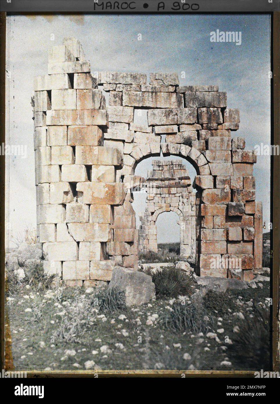 Volubilis, Marocco allineamento delle porte di due monumenti di epoca romana , 1912-1913 - Marocco - Stéphane Passet - (dicembre - gennaio) Foto Stock