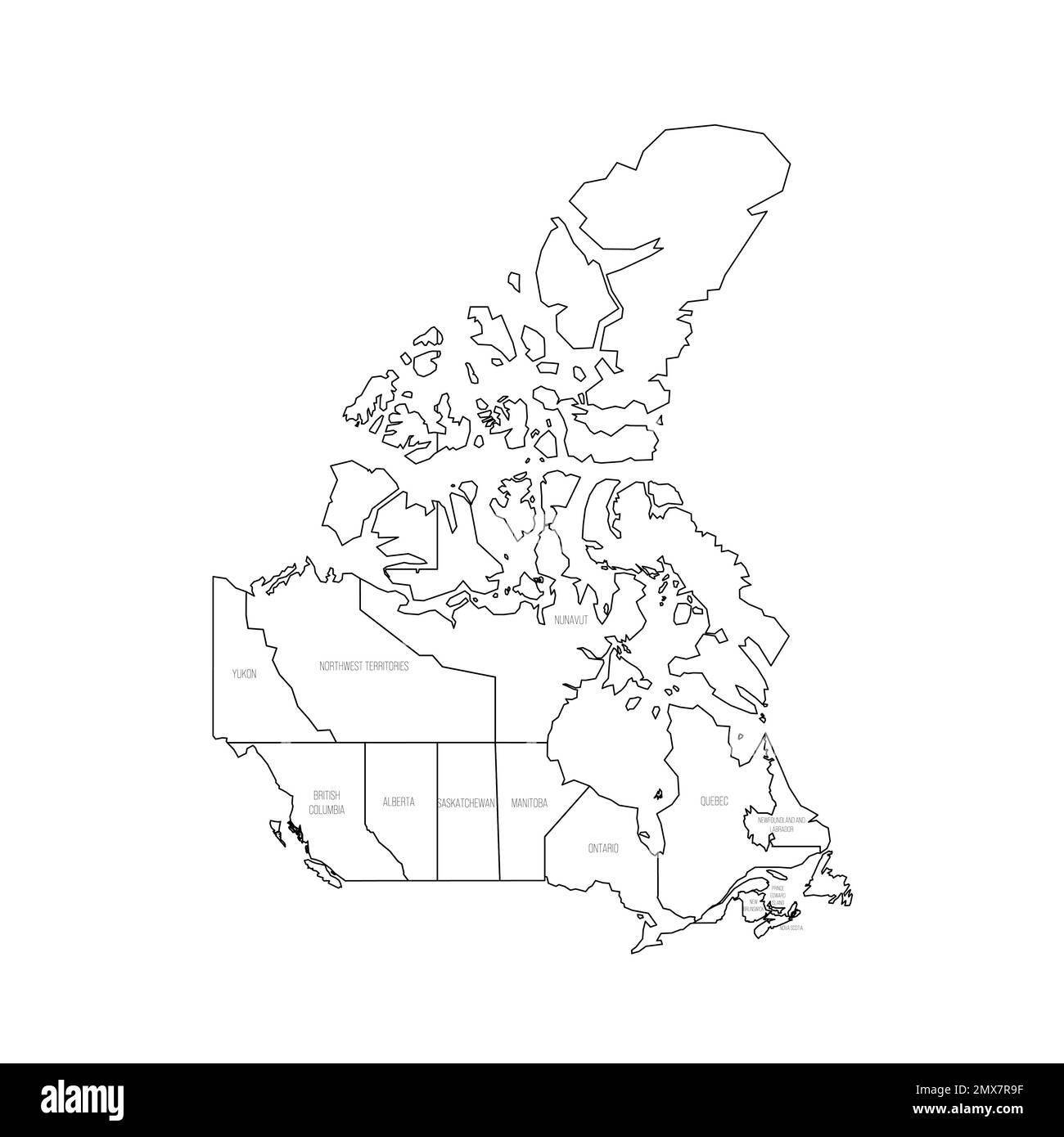 Mappa politica del Canada delle divisioni amministrative Illustrazione Vettoriale