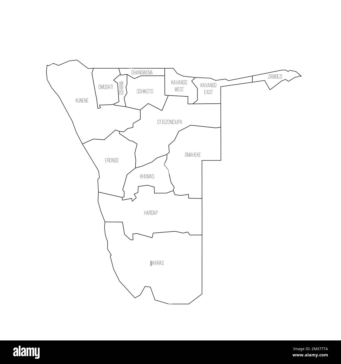 Namibia mappa politica delle divisioni amministrative Illustrazione Vettoriale