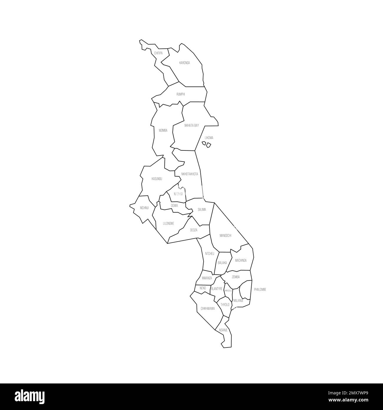 Mappa politica del Malawi delle divisioni amministrative Illustrazione Vettoriale