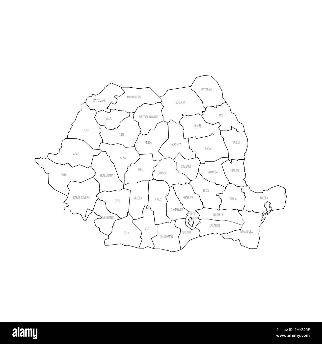 Romania carta politica delle divisioni amministrative Immagine e Vettoriale  - Alamy