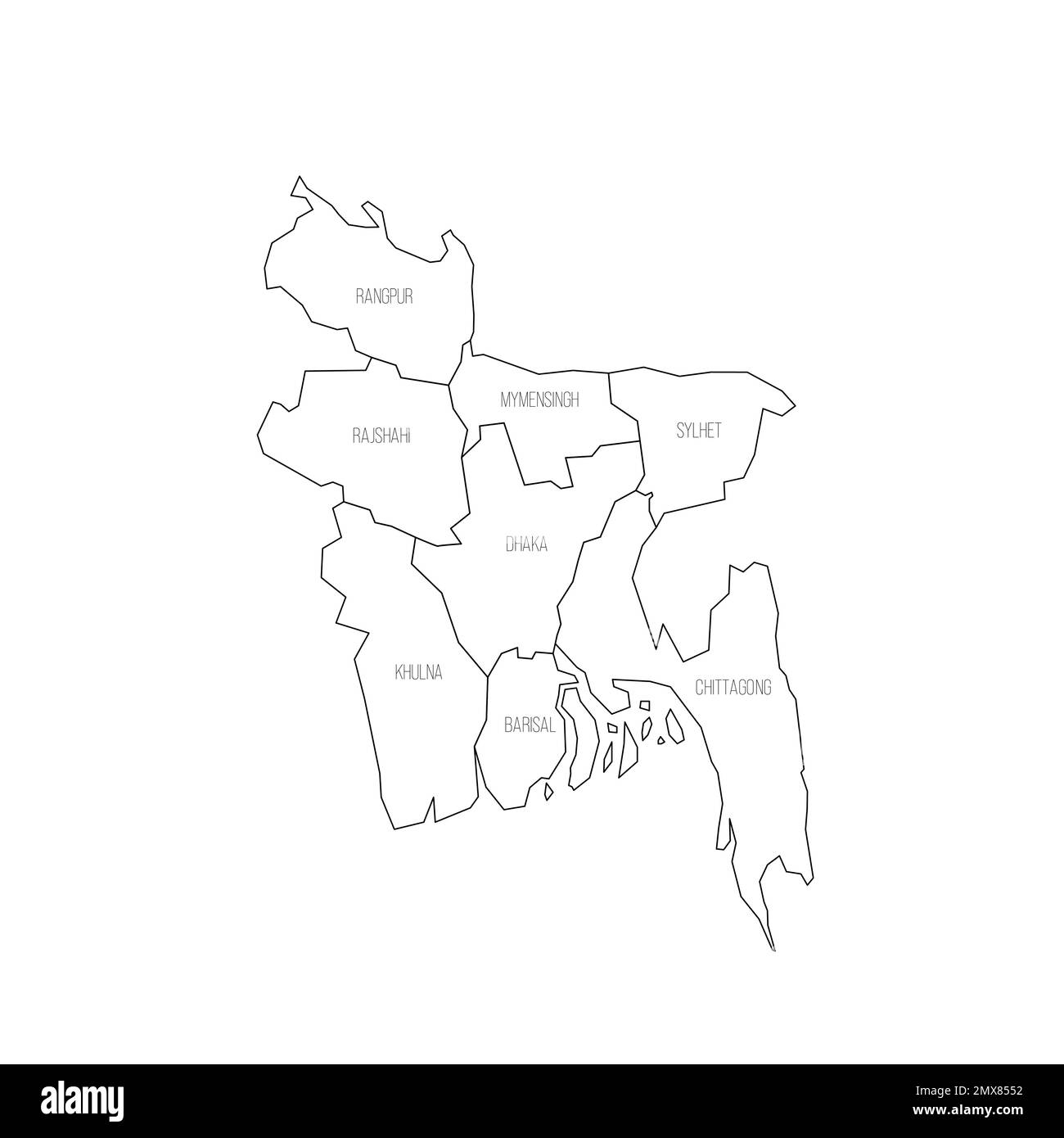 Bangladesh mappa politica delle divisioni amministrative Illustrazione Vettoriale