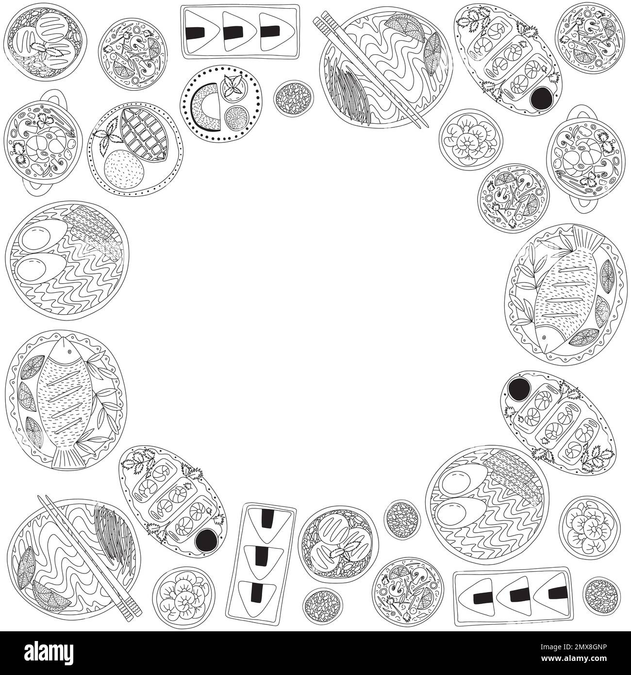 Set vettoriale di piatti della cucina thailandese cornice Illustrazione Vettoriale