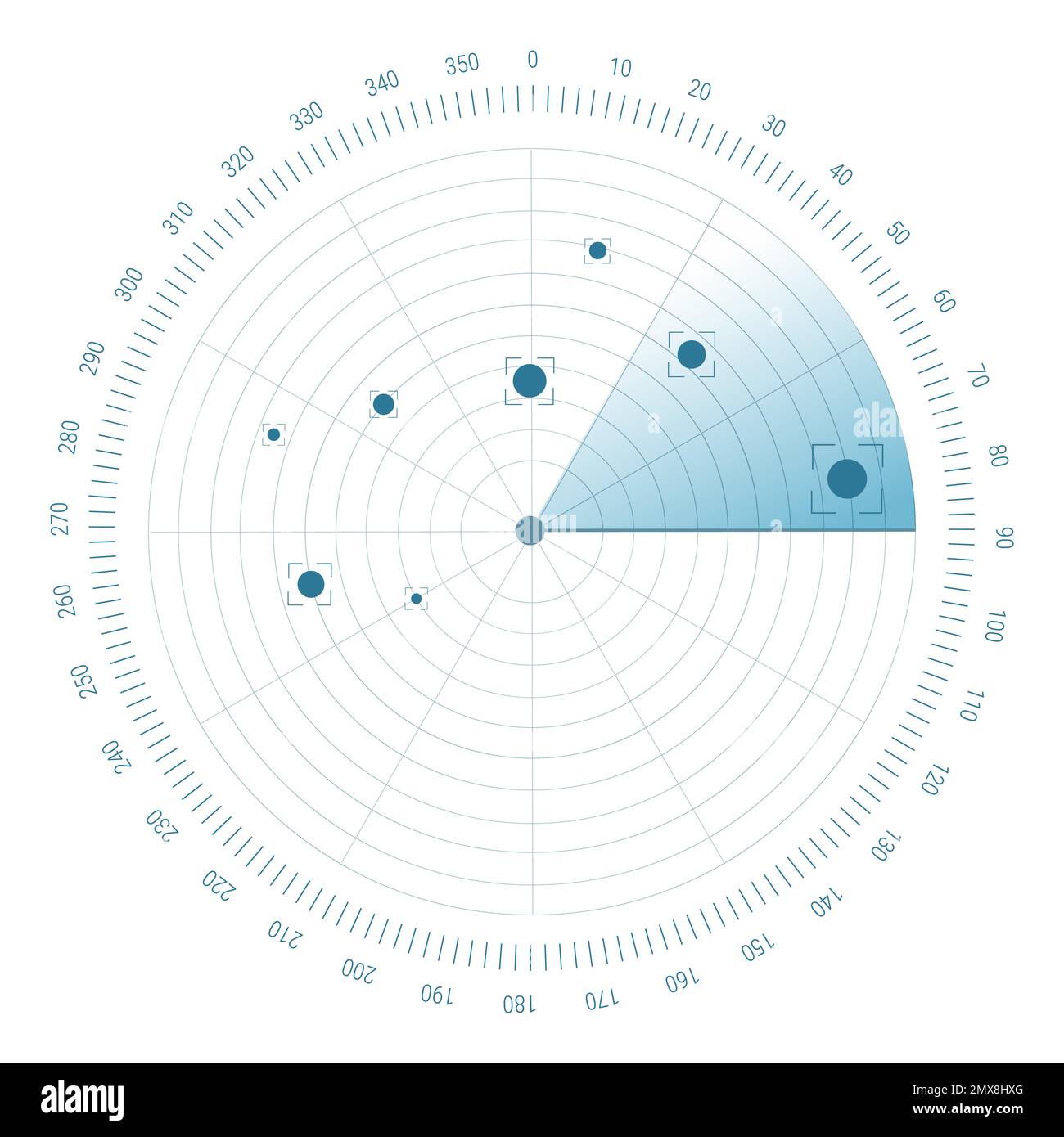 Sfondo dello schermo del radar. Illustrazione del sonar vettoriale. Sistema di scansione militare. Illustrazione Vettoriale