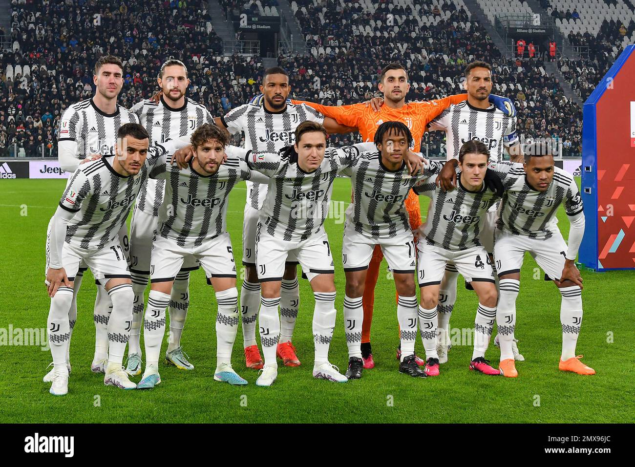 Torino, Italia. 02nd Feb, 2023. I giocatori della Juventus posano per una foto di squadra durante la partita di calcio della Coppa Italia tra Juventus FC e SS Lazio allo stadio Juventus di Torino, 2nd febbraio 2023. Foto Giuliano Marchisciano/Insidefoto Credit: Insidefoto di andrea staccioli/Alamy Live News Foto Stock