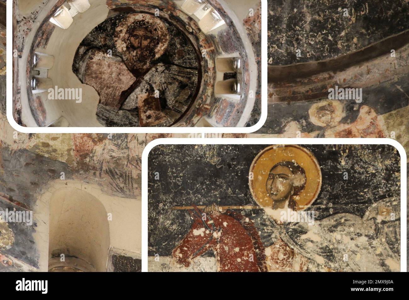 Affreschi raffiguranti la famosa chiesa bizantina dei Santi Apostoli di Solaki, situata nell'antica Agorà di Atene in Grecia. Foto Stock