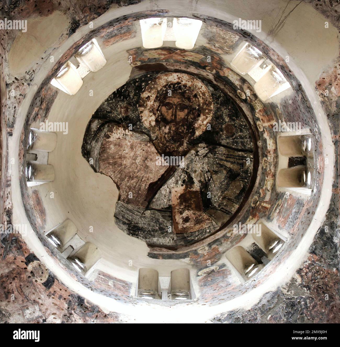 Affreschi raffiguranti la famosa chiesa bizantina dei Santi Apostoli di Solaki, situata nell'antica Agorà di Atene in Grecia. Foto Stock