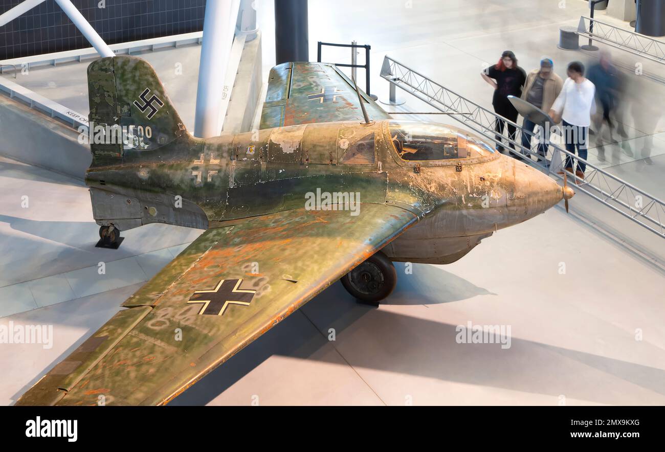 Messerschmitt Me 163 B-1a Komet in Steven F. Udvar-Hazy Center of Smithsonian National Air and Space Museum, Chantilly, Virginia, USA Foto Stock