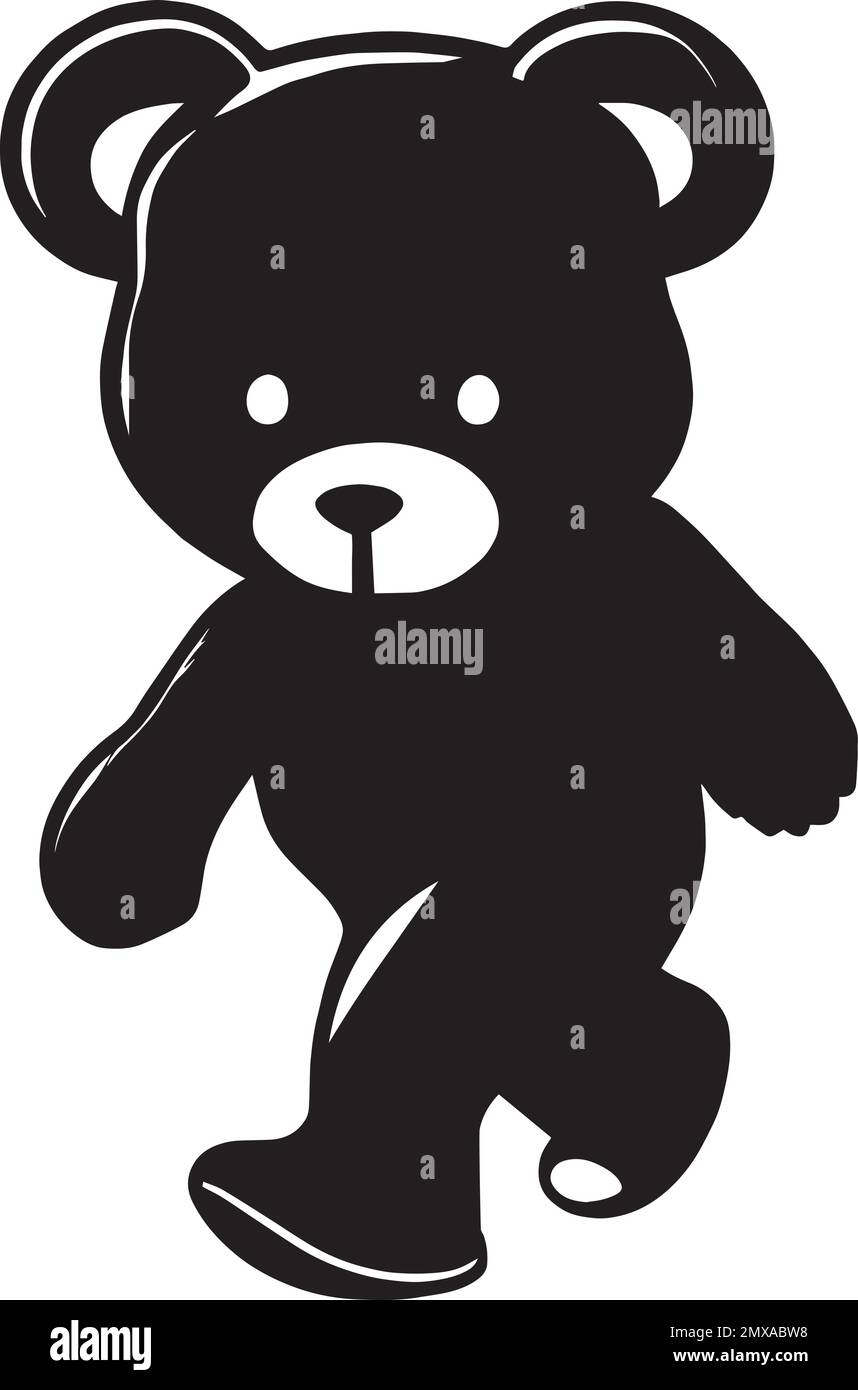 Logo Teddy Bear Walking in colore nero Illustrazione Vettoriale