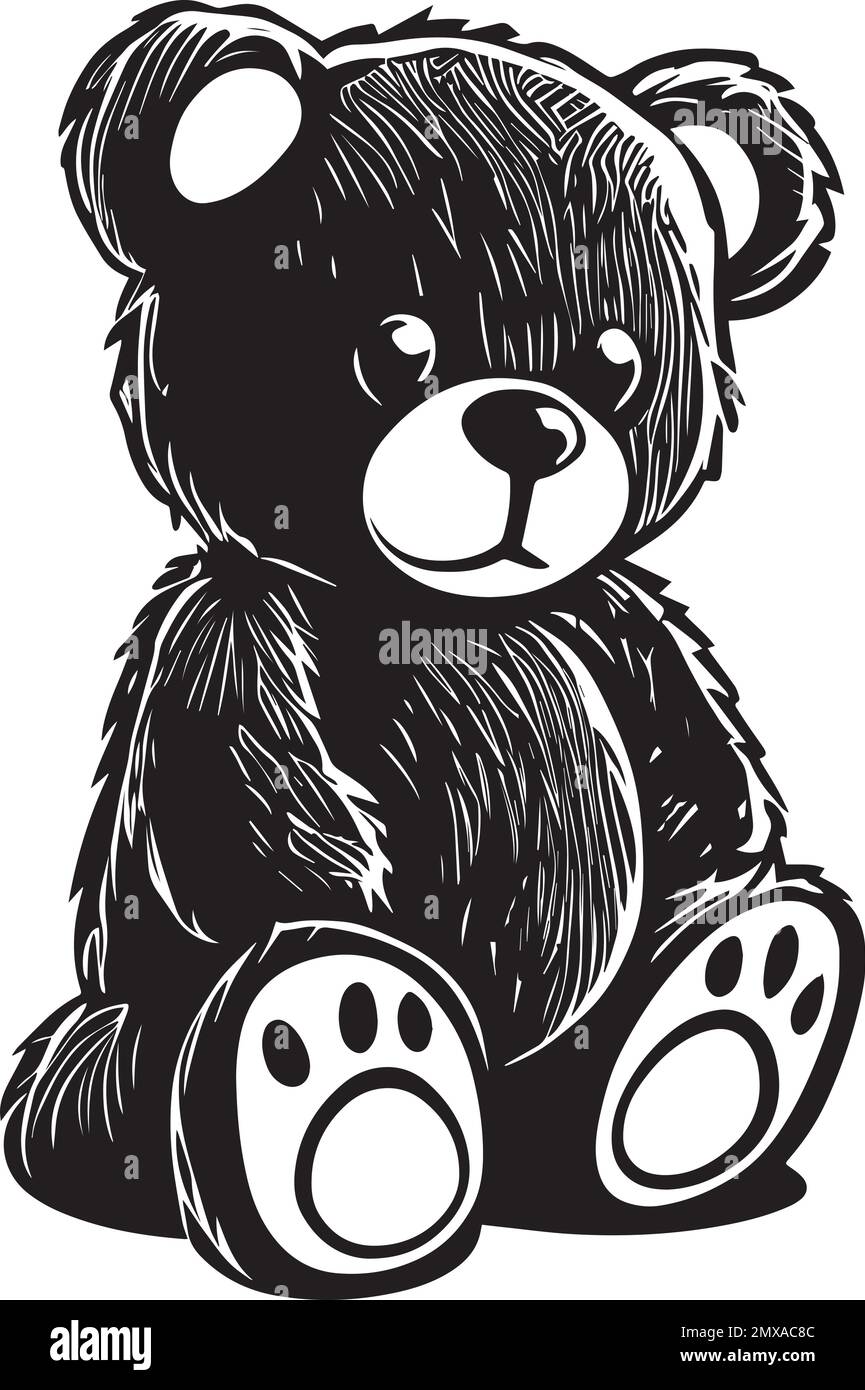 Logo in monocroma con orsacchiotto e orsacchiotto Illustrazione Vettoriale