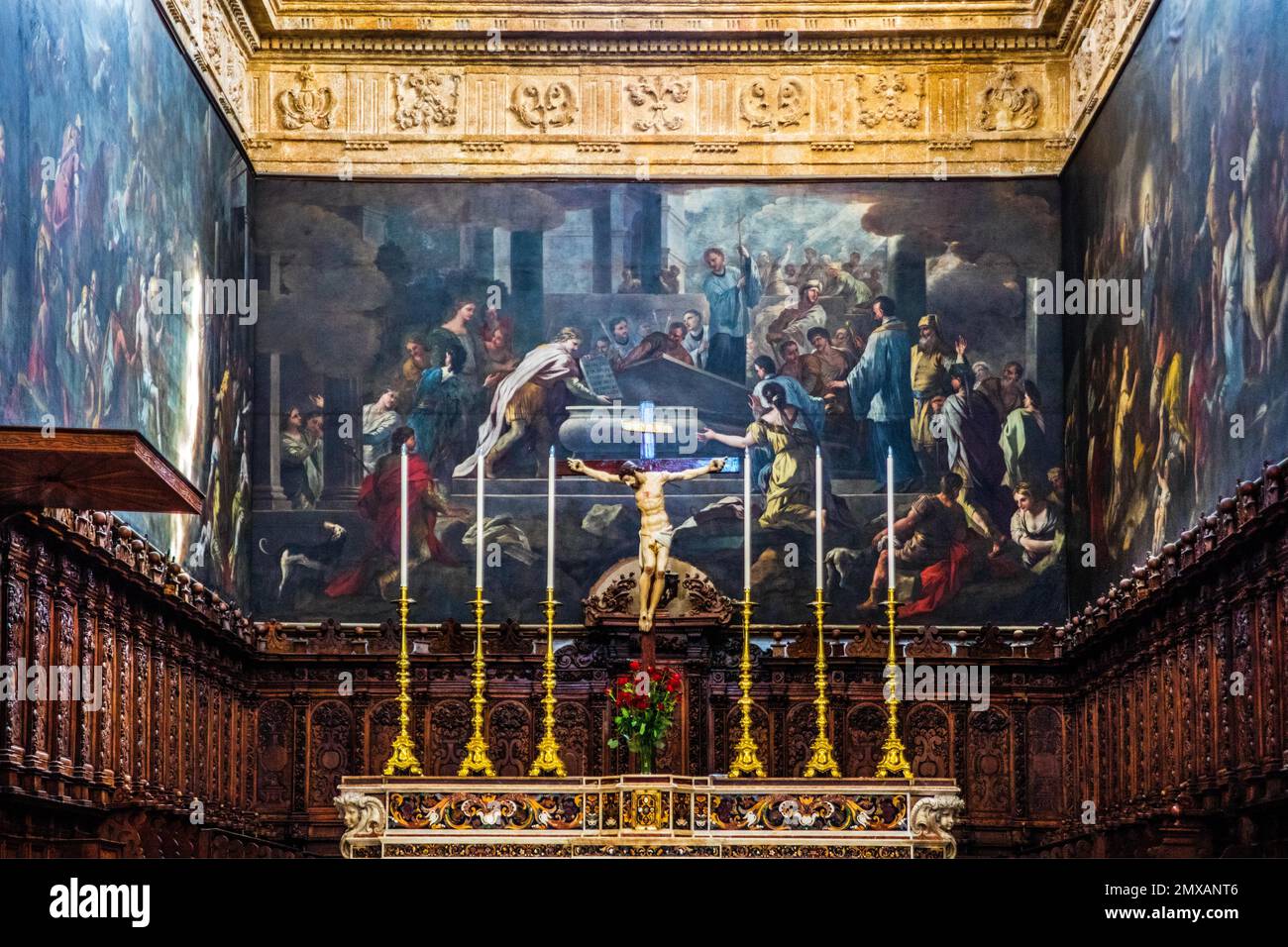 Galleria di pittura all'interno della Cattedrale di Sant'Agata, Gallipoli, Puglia, Gallipoli, Puglia, Italia Foto Stock