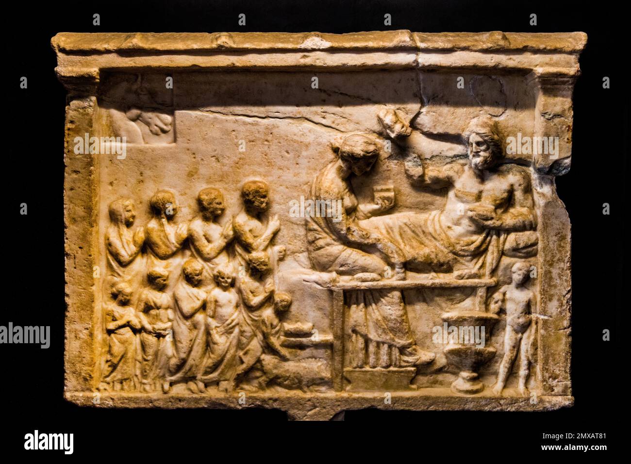 Banchetto funebre, marmo 4th c. C. Palazzo Duccale, Palazzo reale, Castello di San Giorgio, Mantova, Lombardia, Italia, Mantova, Lombardia, Italia Foto Stock