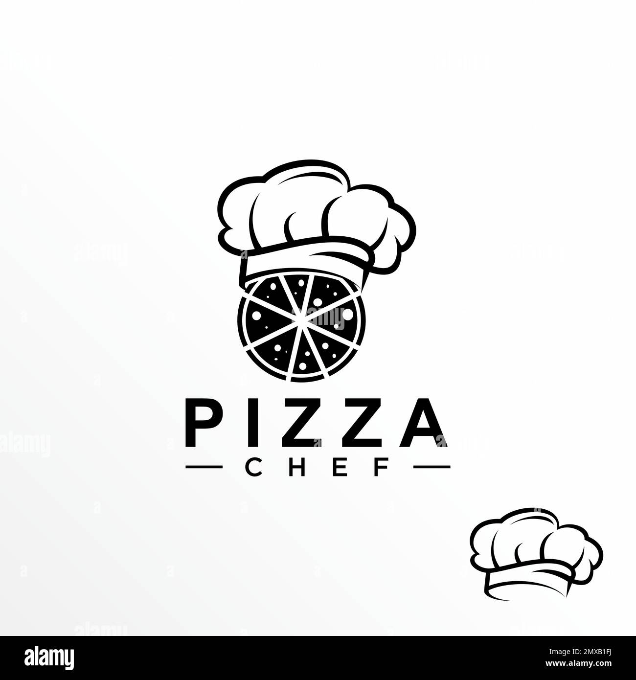 Pizza semplice e unica con Chef Hat immagine icona grafica logo design astratto concetto stock vettoriale. Può essere utilizzato come simbolo relativo al cibo. Illustrazione Vettoriale