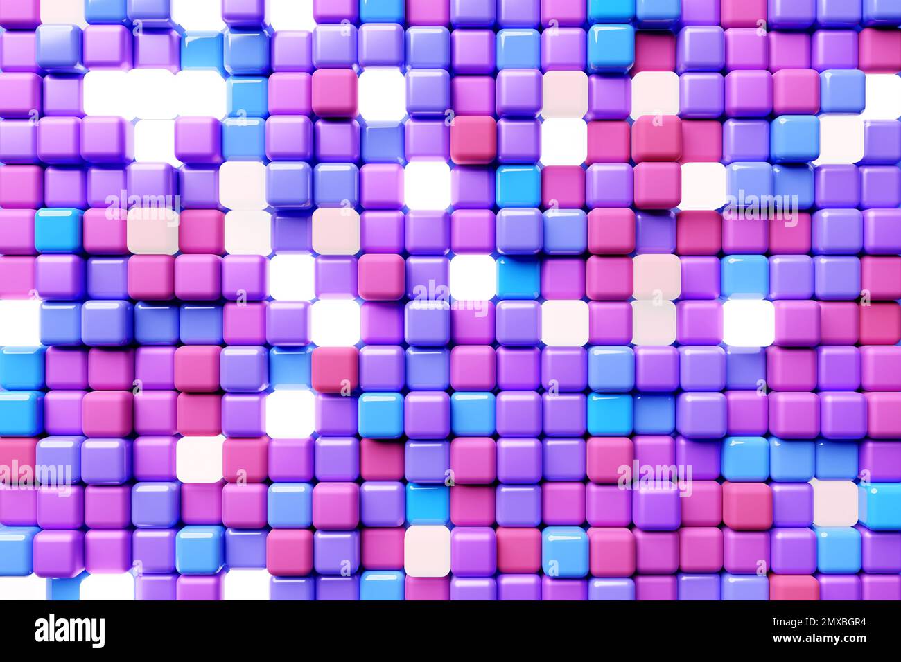 3D illustrazione di file di quadrati rosa e blu .Set di cubi su sfondo monocromo, pattern. Sfondo della geometria Foto Stock