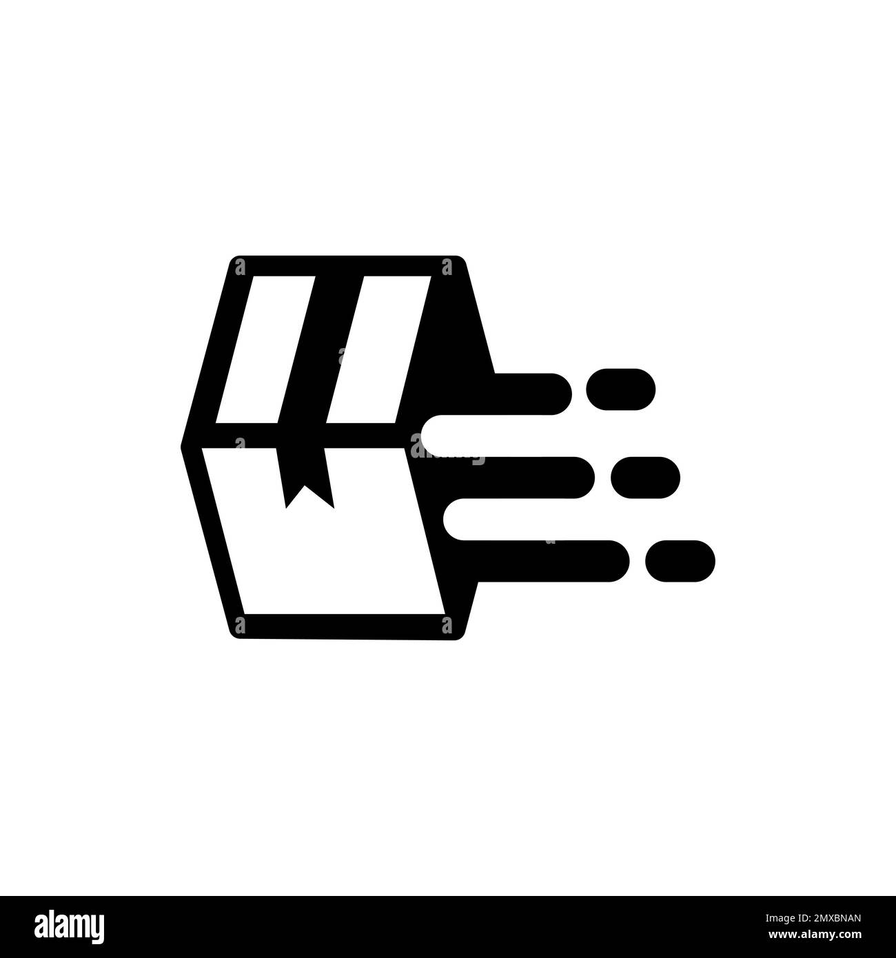 Simbolo a icona della scatola per spedizione rapida, simbolo di tracciamento dei pacchi, design piatto con pittogramma per applicazioni e siti Web, isolato su sfondo bianco. Illustrazione Vettoriale