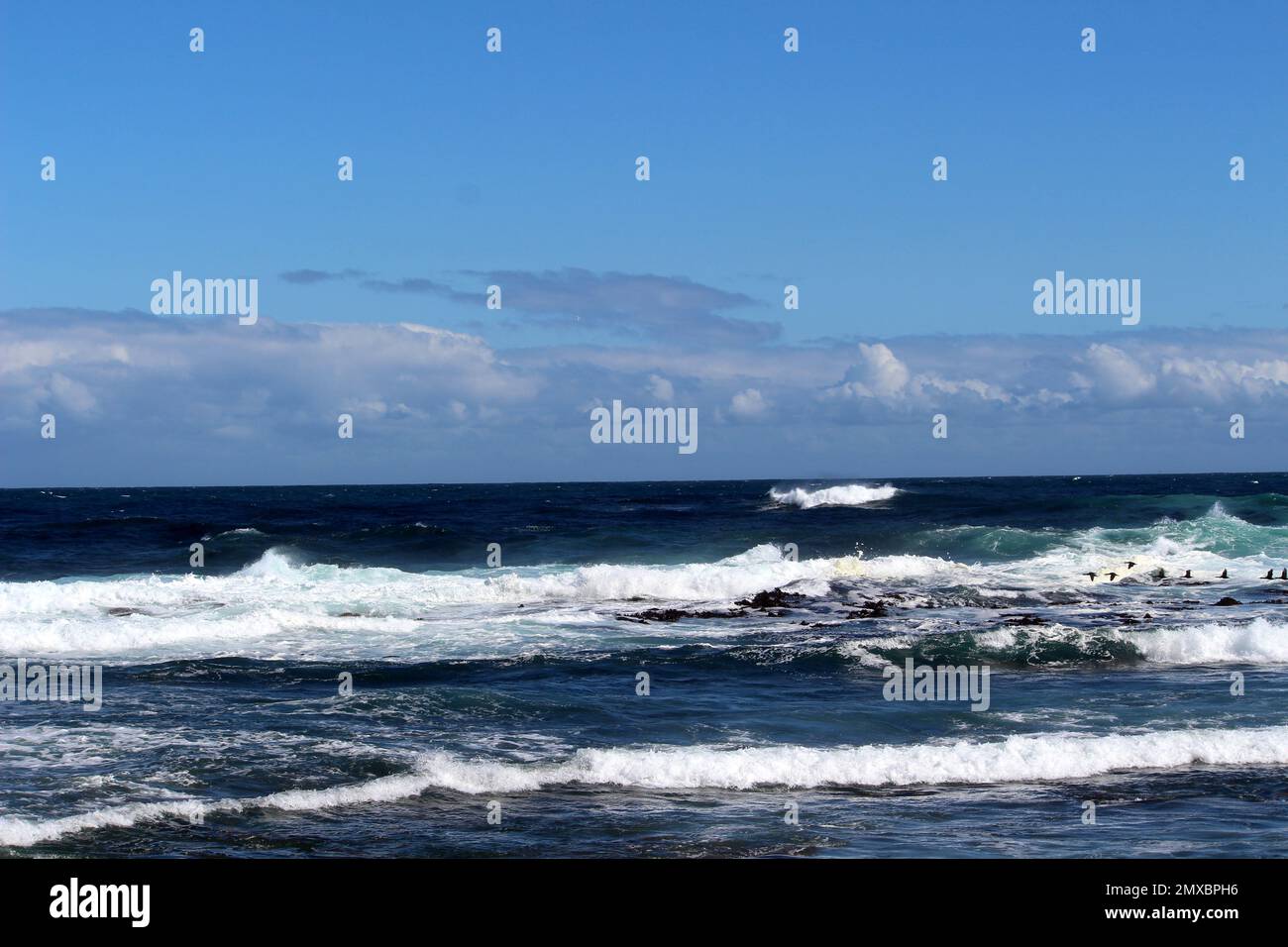 Oceano turbolento con acqua blu e surf bianco : (pix Sanjiv Shukla) Foto Stock