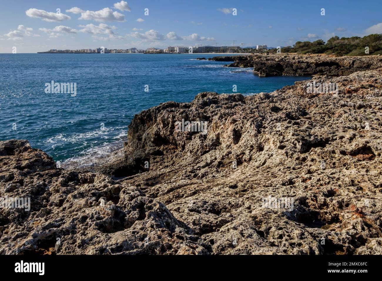 Luogo dello sbarco repubblicano a Punta de Amer, luogo della battaglia di mallorca, Son Servera, Maiorca, Isole Baleari, Spagna Foto Stock