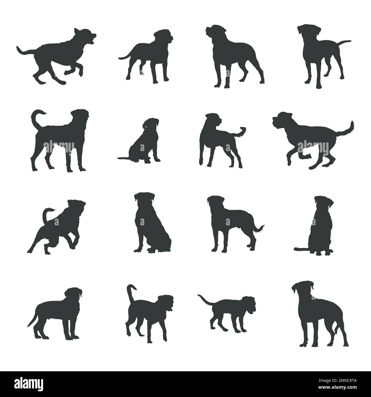 Silhouette per cani Rottweiler, set silhouette per cani Rottweiler. Illustrazione Vettoriale