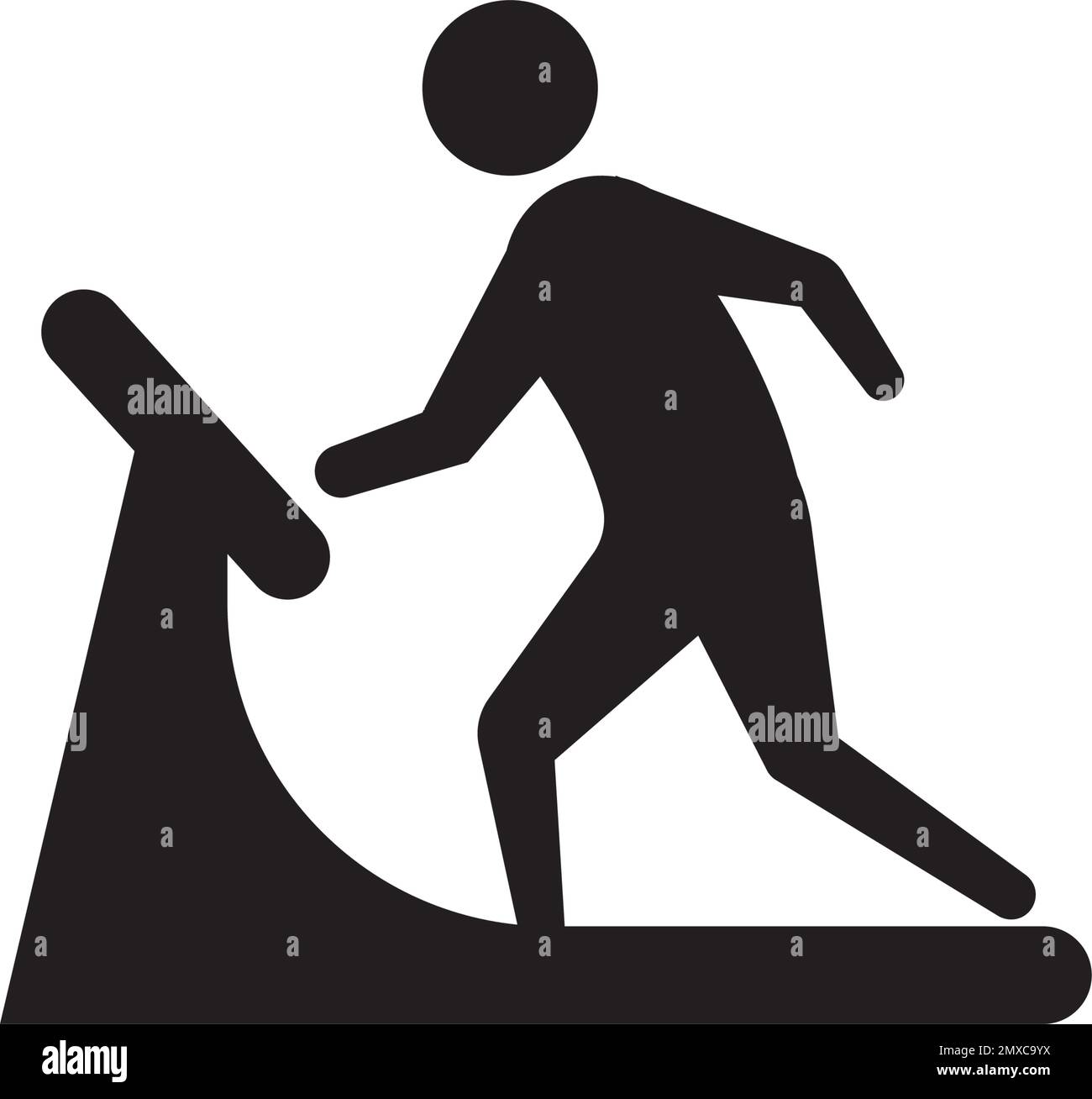 Uomo su elemento tapis roulant in stile piatto semplice su sfondo bianco Illustrazione Vettoriale