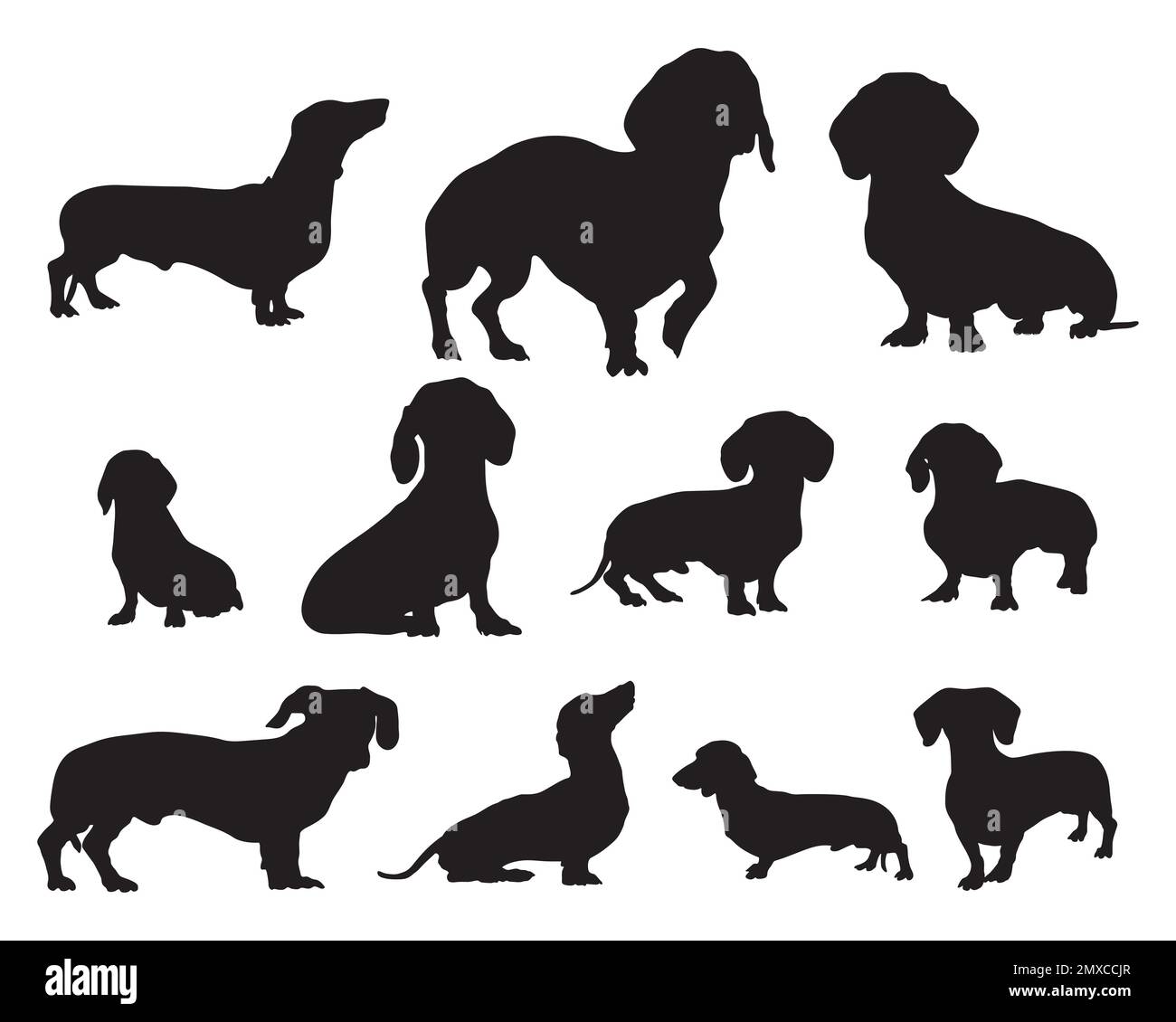 Dachshund silhouette per cani. sagome di animali, illustrazione vettoriale. Illustrazione Vettoriale