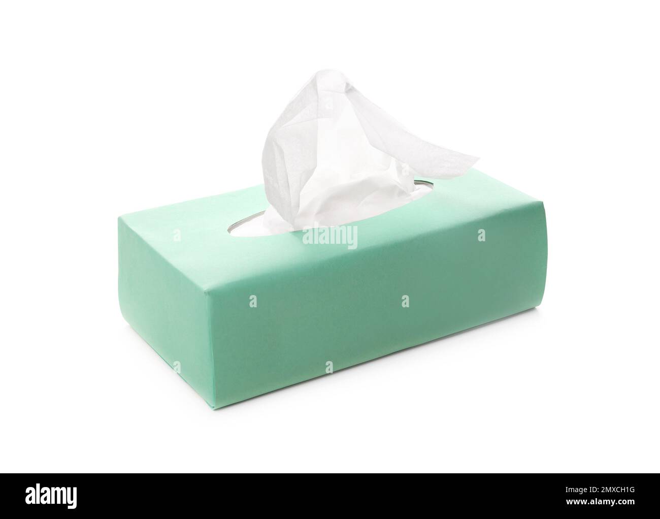 Scatola di fazzolettini di carta isolati su bianco Foto Stock