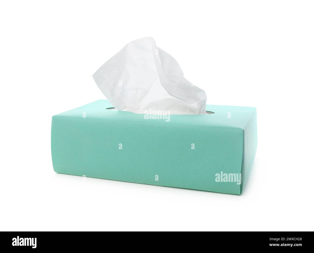 Scatola di fazzolettini di carta isolati su bianco Foto Stock