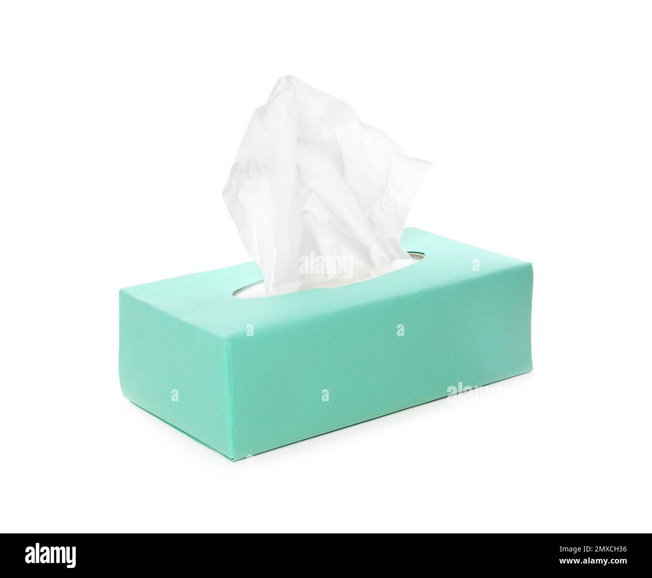 Scatola di fazzolettini di carta isolati su bianco Foto Stock