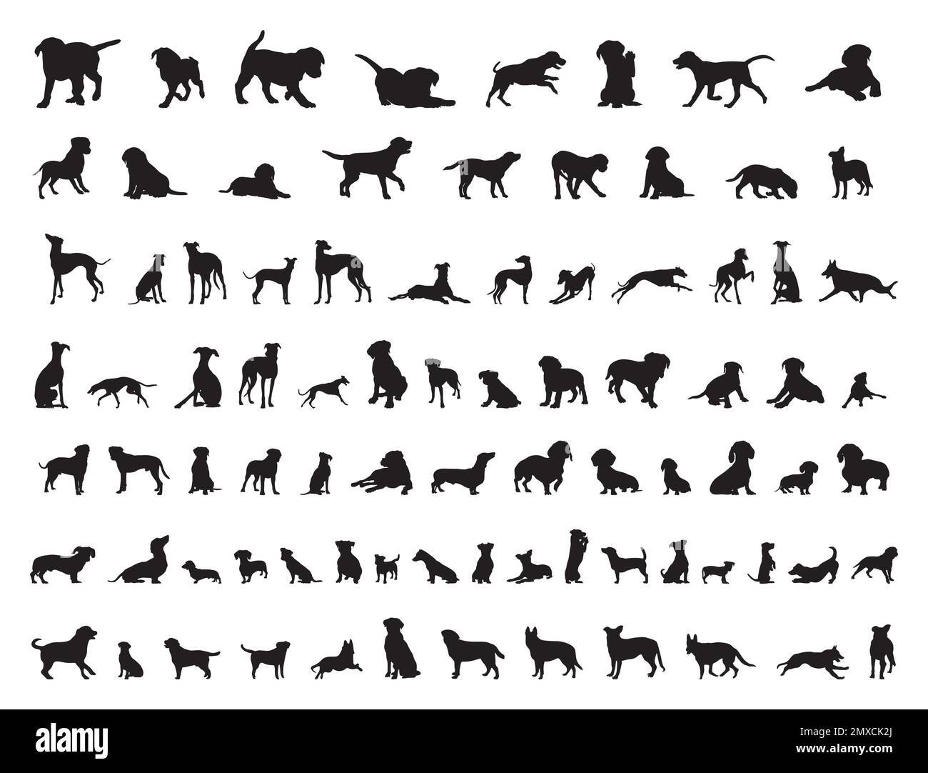 Silhouette per cani, collezione per cani, Bundle silhouette per cani Illustrazione Vettoriale
