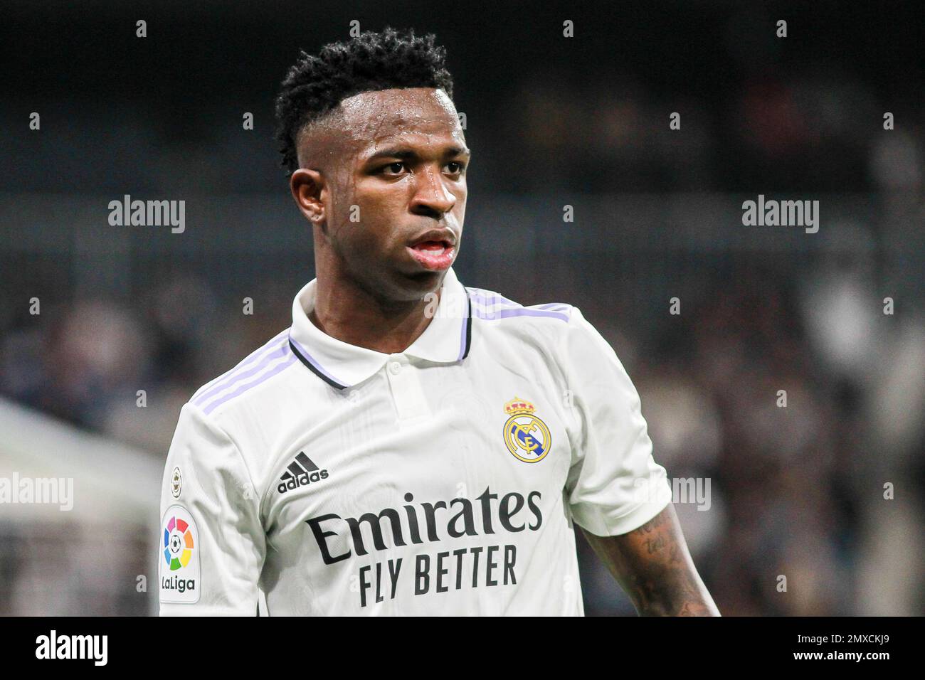 Vinicius Junior del Real Madrid durante il campionato spagnolo la Liga partita di calcio tra il Real Madrid e Valencia CF il 2 febbraio 2023 allo stadio Santiago Bernabeu di Madrid, Spagna - Photo: Irina R Hipolito/DPPI/LiveMedia Foto Stock