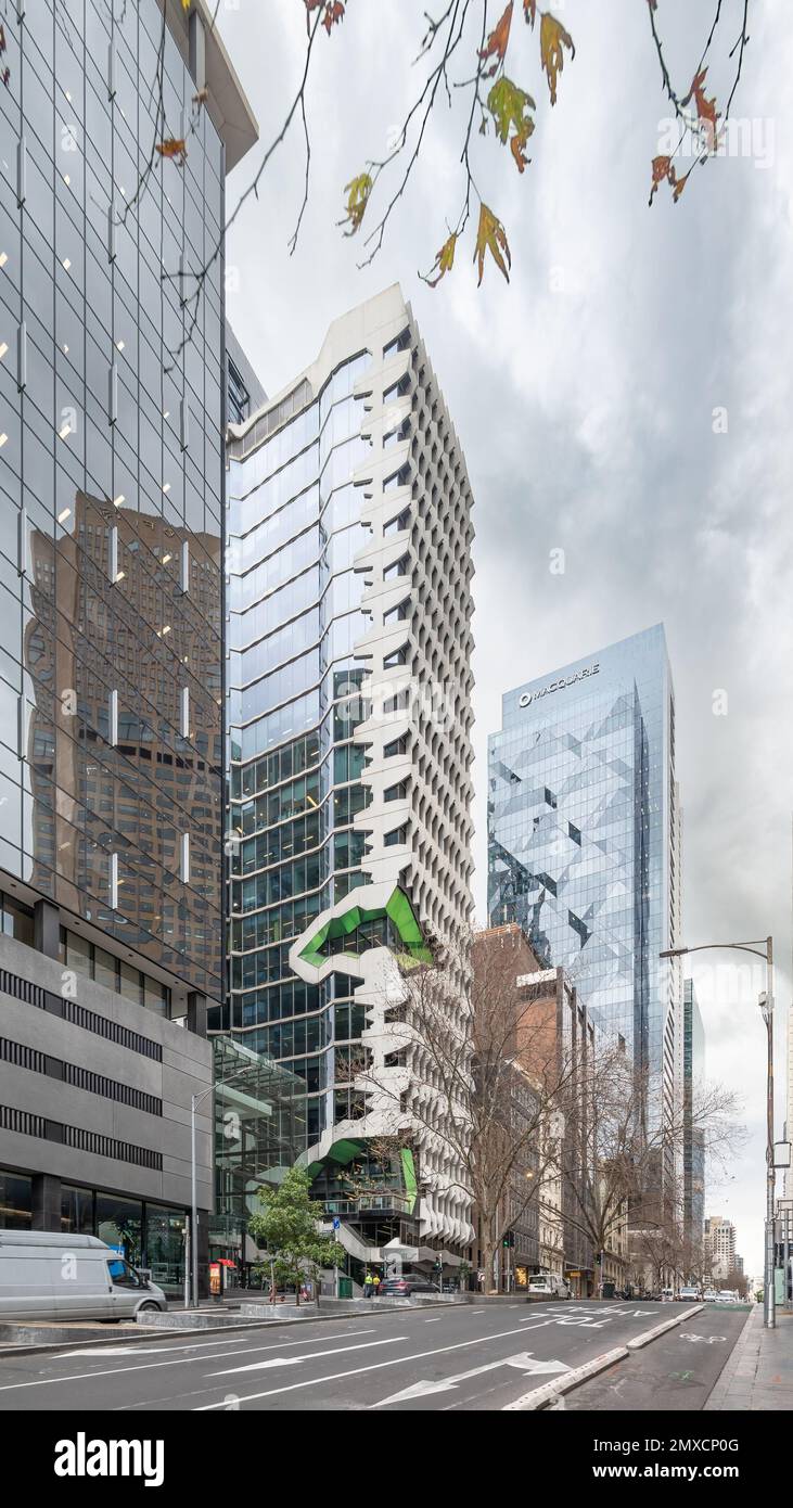 Melbourne, Victoria, Australia - edificio del 41X con nastro verde soffit di Lione, Exhibition Street Foto Stock