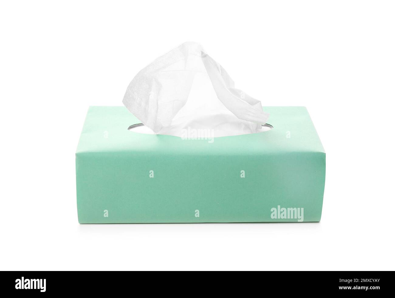 Scatola di fazzolettini di carta isolati su bianco Foto Stock