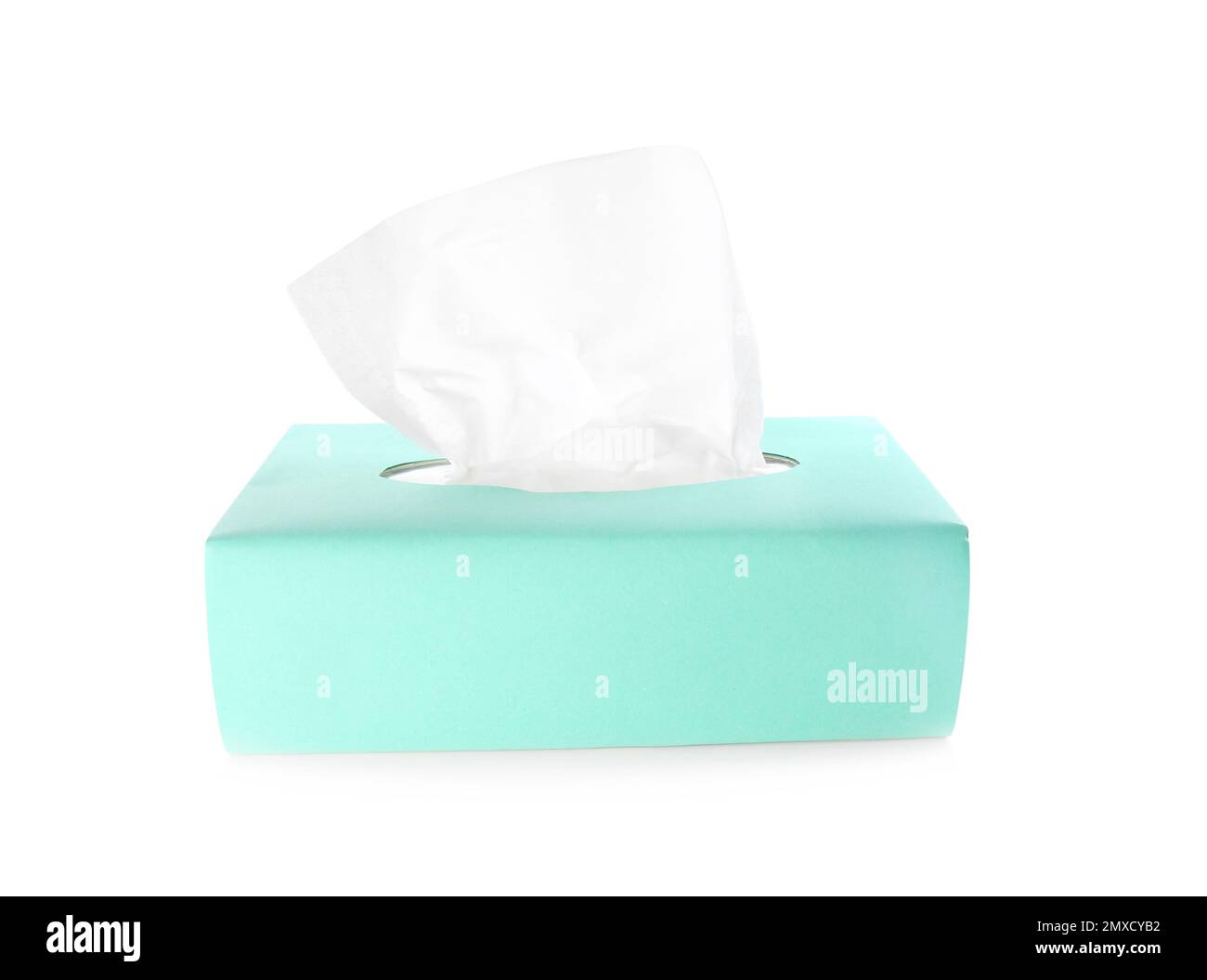 Scatola di fazzolettini di carta isolati su bianco Foto Stock