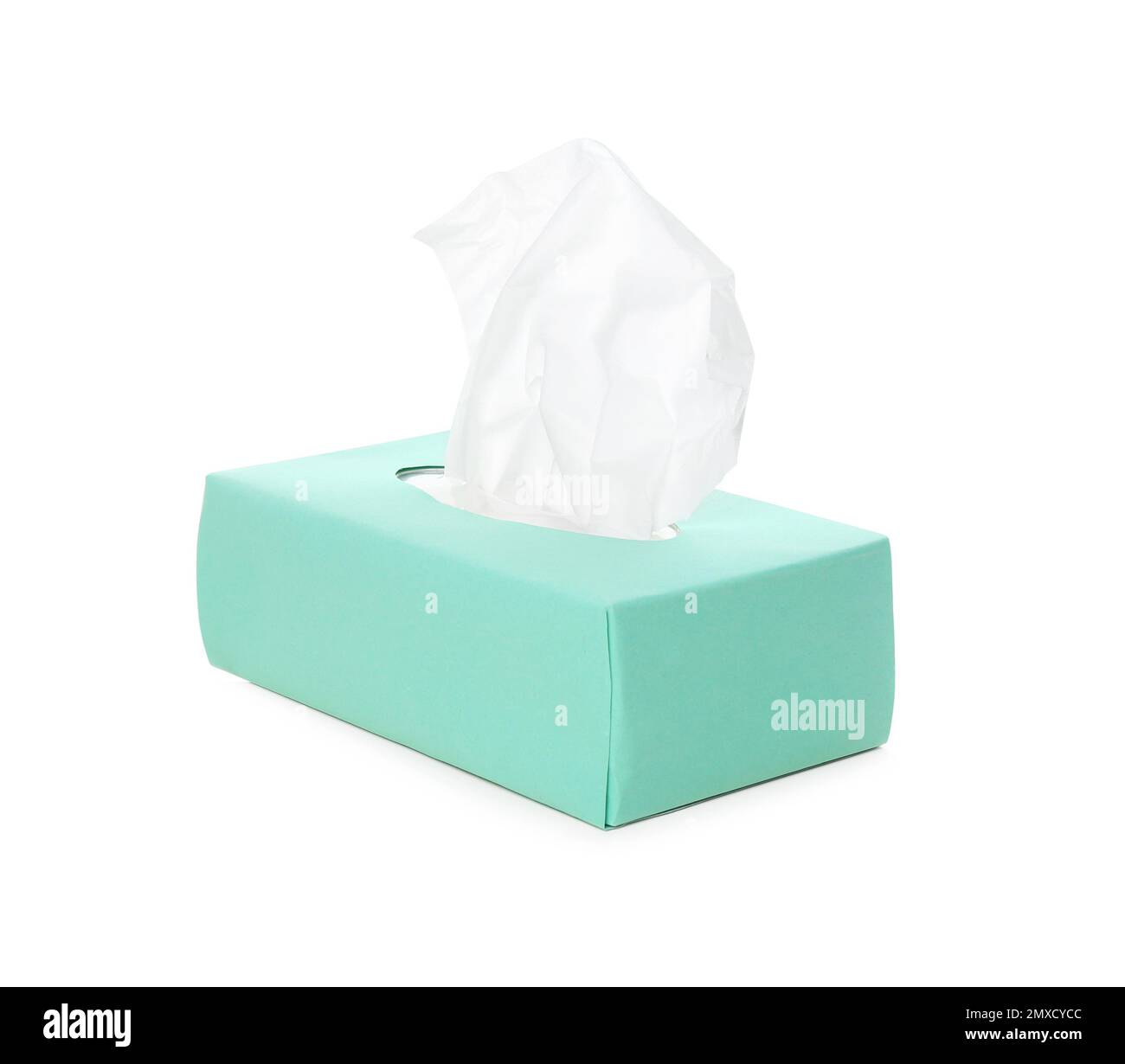 Scatola di fazzolettini di carta isolati su bianco Foto Stock