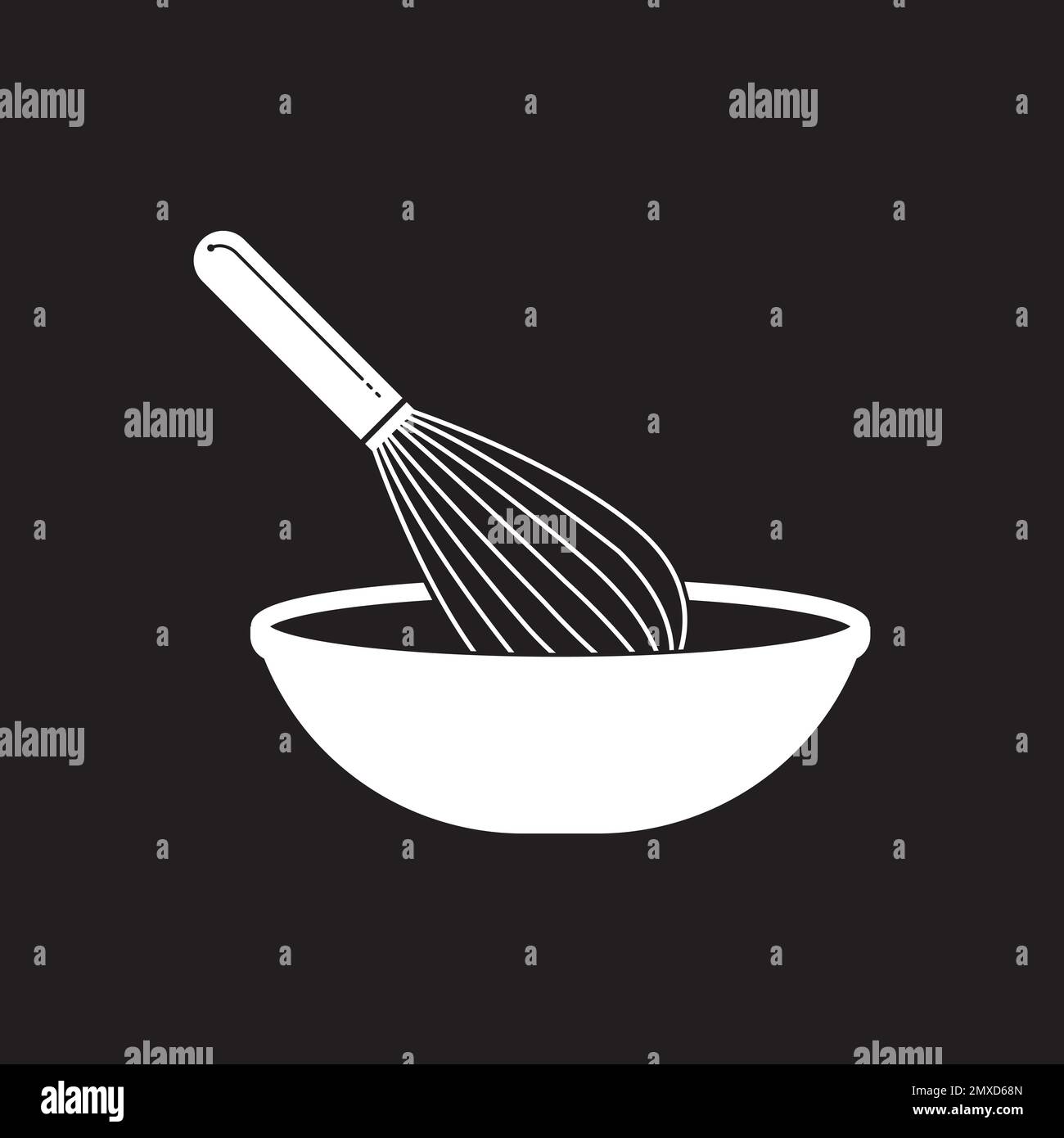 Modello di disegno dell'illustrazione vettoriale dell'icona della ciotola e della frusta, sfondo. Illustrazione Vettoriale