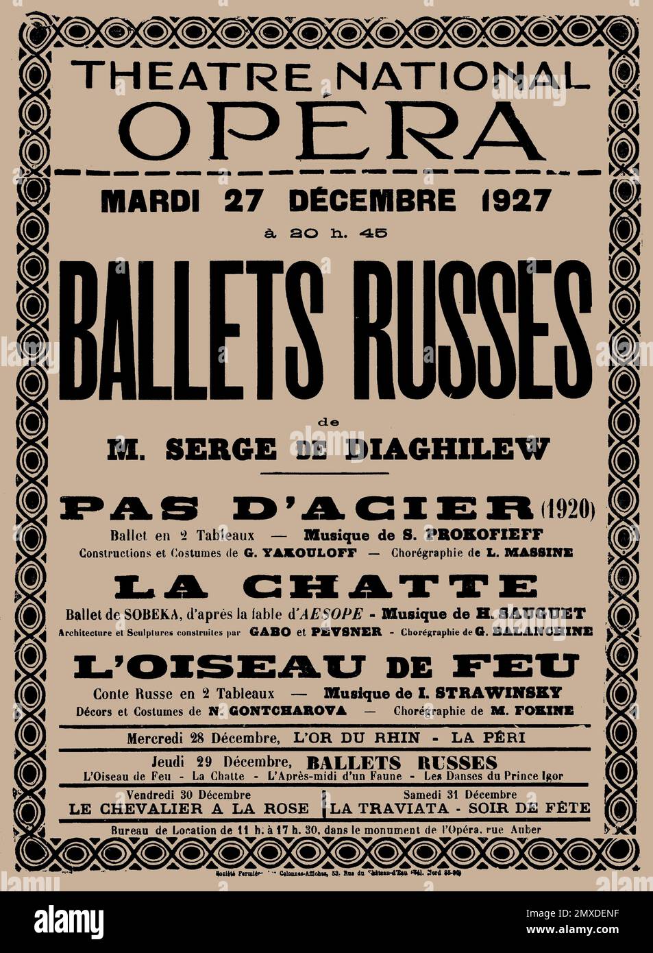 Poster per Ballets Russes, Théâtre National Opéra. Museo: COLLEZIONE PRIVATA. Autore: Oggetto storico. Foto Stock